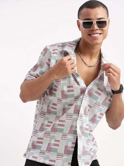SHOWOFF - Mens Short Sleeves Cuban Collar Abstract Multi Shirt