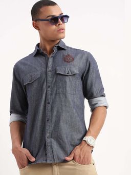 SHOWOFF - Mens Long Sleeves Solid Navy Blue Shirt