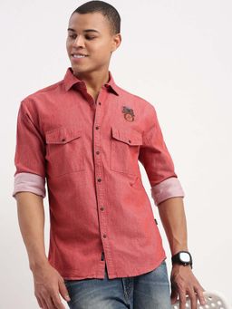 SHOWOFF - Mens Long Sleeves Solid Red Shirt