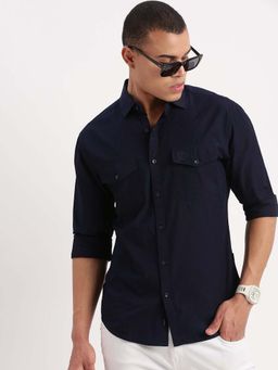 SHOWOFF - Mens Long Sleeves Solid Navy Blue Shirt