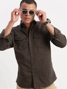 SHOWOFF - Mens Long Sleeves Solid Green Shirt