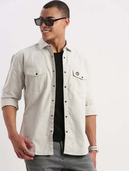 SHOWOFFFF - Mens Long Sleeves Solid Grey Shirt