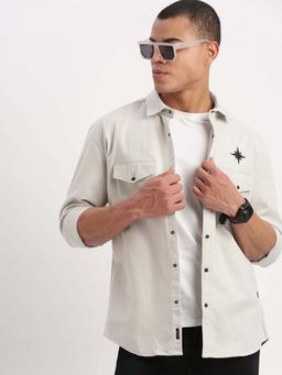 SHOWOFFFF - Mens Long Sleeves Solid Grey Shirt