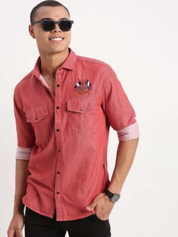 SHOWOFFFF - Mens Long Sleeves Solid Red Shirt