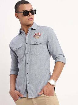 SHOWOFF - Mens Long Sleeves Solid Blue Shirt