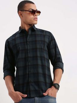 SHOWOFFFF - Mens Long Sleeves Tartan Checks Blue Shirt