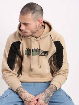 SHOWOFFFF - Mens Beige Colorblock Hooded Pullover