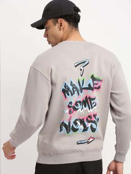SHOWOFFFF - Mens Grey Graphic Round Neck Pullover