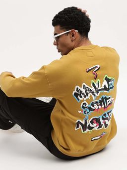 SHOWOFF - Mens Mustard Graphic Round Neck Pullover