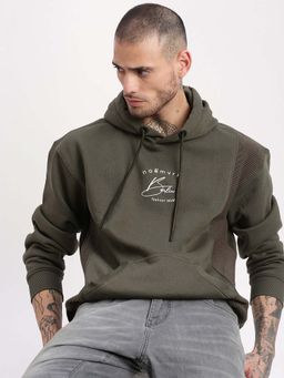 SHOWOFFFF - Mens Green Solid Hooded Pullover