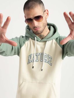 SHOWOFFFF - Mens Green Colourblocked Hooded Pullover