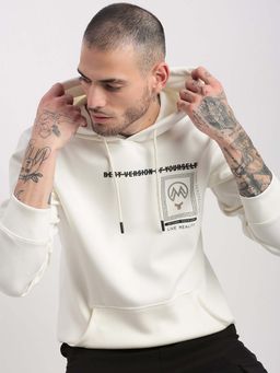 SHOWOFFFF - Mens Off White Solid Hooded Pullover