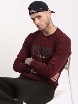 SHOWOFF - Mens Maroon Solid Round Neck Pullover