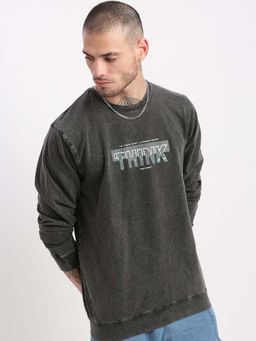 SHOWOFFFF - Mens Grey Solid Round Neck Pullover