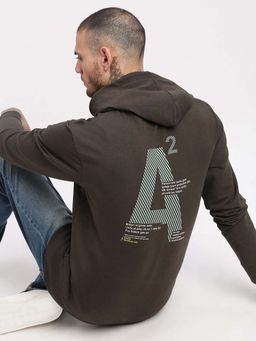 SHOWOFF - Mens Olive Graphic Hooded Pullover
