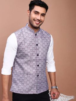 SHOWOFFFF - Men's Printed Purple Slim Fit Nehru Jacket