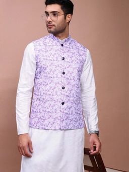 SHOWOFF - Men's Printed Lavender Slim Fit Nehru Jacket