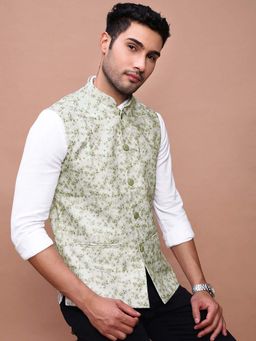 SHOWOFF - Men's Printed Green Slim Fit Nehru Jacket