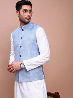 SHOWOFF - Men's Woven Design Blue Slim Fit Nehru Jacket