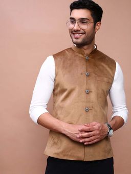 SHOWOFF - Men's Solid Khaki Slim Fit Nehru Jacket