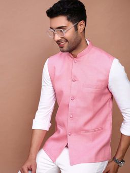 SHOWOFF - Men's Solid Pink Slim Fit Nehru Jacket