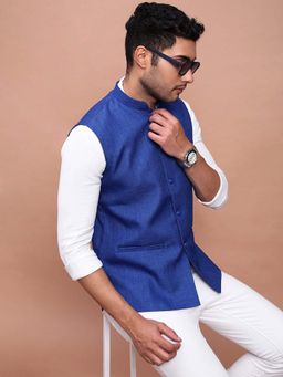 SHOWOFF - Men's Solid Blue Slim Fit Nehru Jacket