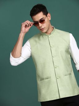 SHOWOFF - Men's Solid Green Slim Fit Nehru Jacket