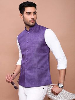 SHOWOFF - Men's Solid Purple Slim Fit Nehru Jacket