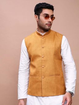 SHOWOFF - Men's Solid Mustard Slim Fit Nehru Jacket