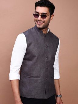 SHOWOFF - Men's Solid Charcoal Slim Fit Nehru Jacket