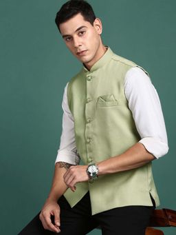 SHOWOFF - Men's Solid Green Slim Fit Nehru Jacket