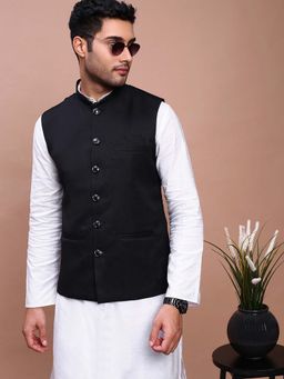 SHOWOFF - Men's Solid Black Slim Fit Nehru Jacket