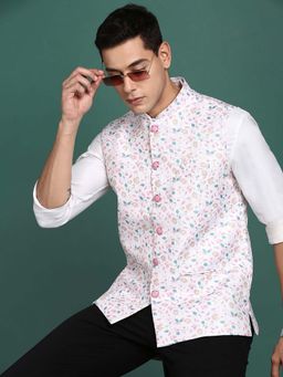 SHOWOFF - Men's Printed Off White Slim Fit Nehru Jacket