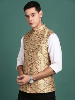 SHOWOFF - Men's Embroidered Mustard Slim Fit Nehru Jacket