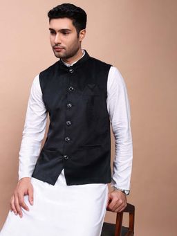SHOWOFF - Men's Solid Black Slim Fit Nehru Jacket