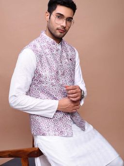 SHOWOFF - Men's Embroidered Purple Slim Fit Nehru Jacket