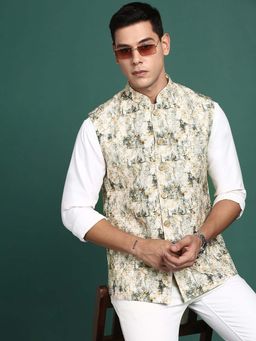SHOWOFF - Men's Embroidered Cream Slim Fit Nehru Jacket