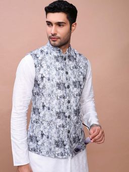 SHOWOFF - Men's Embroidered Grey Slim Fit Nehru Jacket
