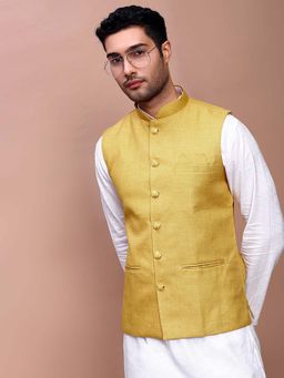 SHOWOFF - Men's Solid Mustard Slim Fit Nehru Jacket