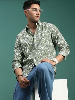 SHOWOFFFF - Mens Floral Green Slim Fit Shirt