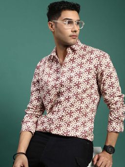SHOWOFF - Mens Floral Brown Slim Fit Shirt