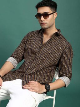 SHOWOFF - Mens Striped Olive Slim Fit Shirt