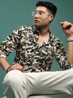 SHOWOFF - Mens Abstract Green Slim Fit Shirt