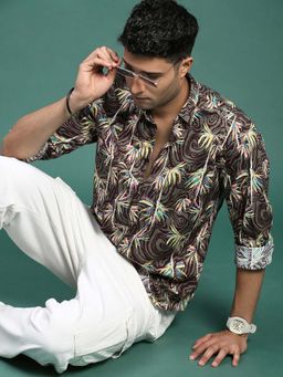 SHOWOFFFF - Mens Floral Olive Slim Fit Shirt