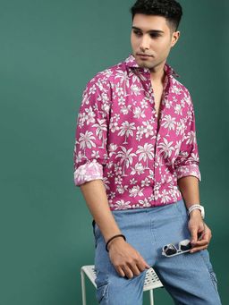 SHOWOFF - Mens Floral Pink Slim Fit Shirt