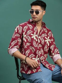 SHOWOFF - Mens Floral Maroon Slim Fit Shirt