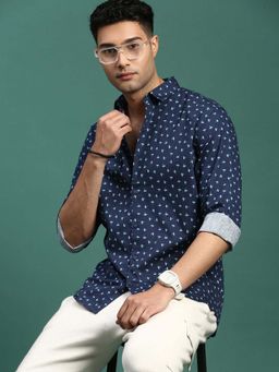 SHOWOFF - Mens Printed Navy Blue Slim Fit Shirt