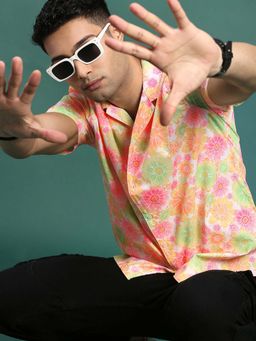 SHOWOFFFF - Mens Cuban Collar Floral Multi Relaxed Fit Shirt