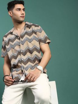 SHOWOFFFF - Mens Cuban Collar Geometric Multi Relaxed Fit Shirt