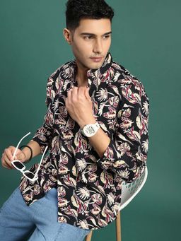 SHOWOFF - Mens Floral Black Slim Fit Shirt
